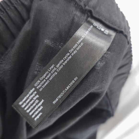 EILEEN FISHER Black 100% Organic Linen Pants Pleated Elastic Waist Size MEDIUM - Picture 6 of 6
